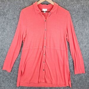 J Jill Shirt Womens M Coral Pink Button Up Blouse Lagenlook Long Line